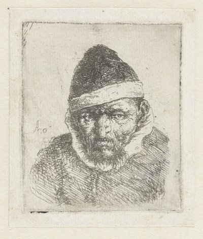 とんがり帽子をかぶった老農夫の胸像 作： Adriaen van Ostade