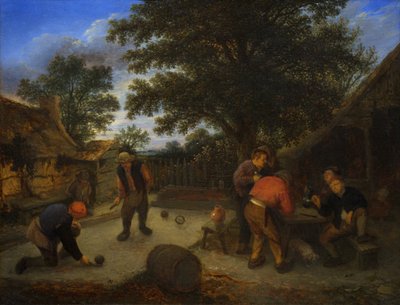 デンマーク語  宿の庭の球児たち 作： Adriaen van Ostade