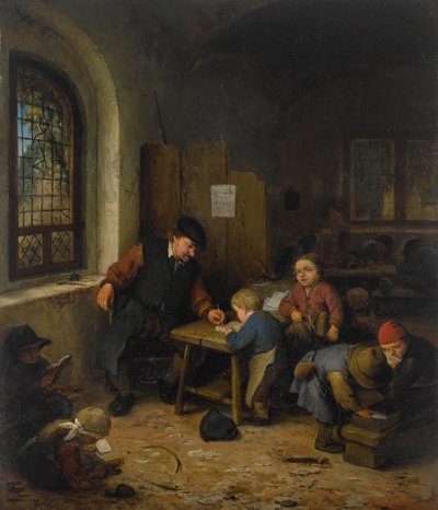 オランダ語：校長と生徒 学校の部屋 作： Adriaen van Ostade