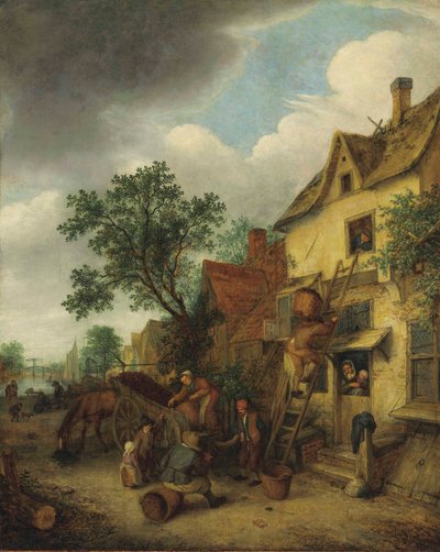 ドイツ語：Bauern beim Torfabladen 泥炭を運び込む村人たち 作： アドリアン ファン オスターデ