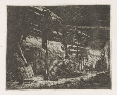干し草の納屋の内部 作： Adriaen van Ostade