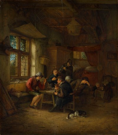 5人の農民と女性がいる居酒屋の内部 作： Adriaen van Ostade