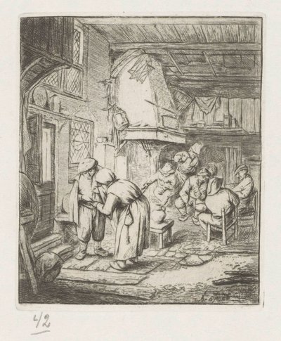 男は旅館で女に自分の費用を支払う 作： Adriaen van Ostade