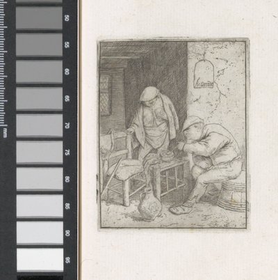 男はインテリアでパイプに火をつけます 作： Adriaen van Ostade