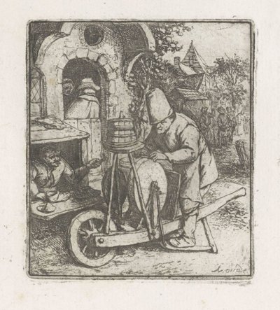 靴屋で働くナイフ研ぎ器 作： Adriaen van Ostade
