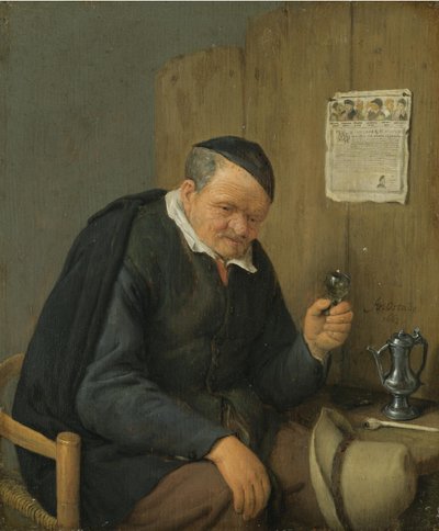 ワイングラスを持つ老人 作： Adriaen van Ostade