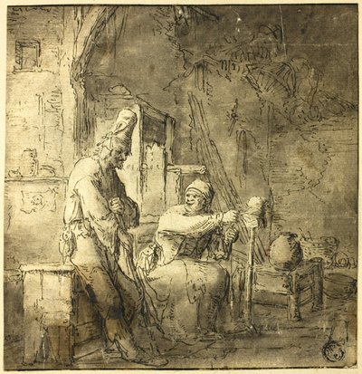 コテージの古い農民のカップル 作： Adriaen van Ostade