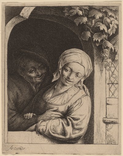 戸口の農民夫婦 (村のロマンス) 作： Adriaen van Ostade