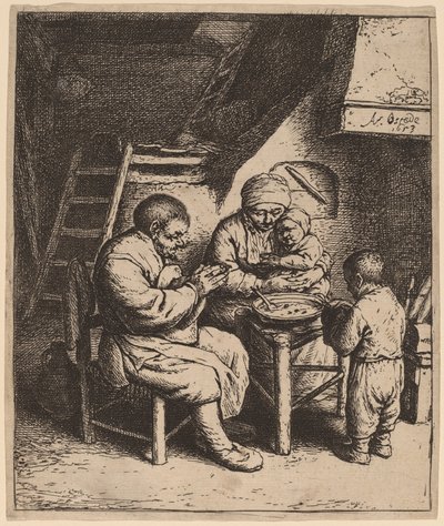 恵みを言う農民の家族 作： Adriaen van Ostade