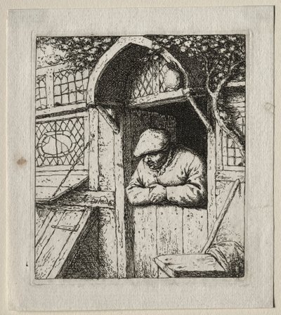 戸口に寄りかかる農夫 作： Adriaen van Ostade