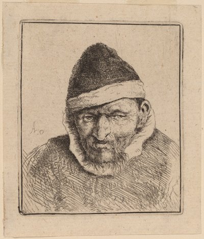 尖った帽子をかぶった農民 作： Adriaen van Ostade