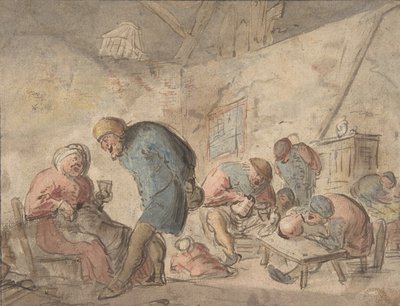 農民の飲酒、裏面：農民のスケッチ、1610-85。 作： Adriaen van Ostade.