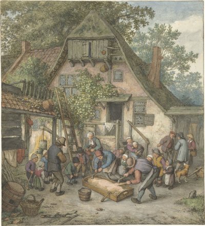 豚をやけどする 豚をこする 作： Adriaen van Ostade