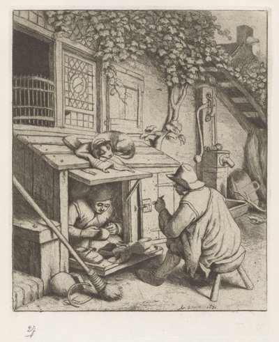 家の前の店の靴屋と客 作： Adriaen van Ostade