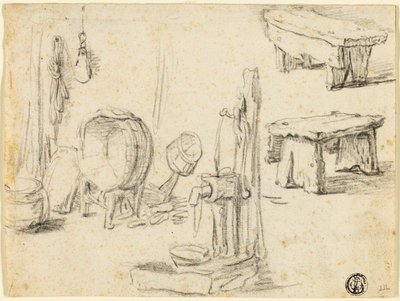 ポンプ、浴槽、ベンチのスケッチ 作： Adriaen van Ostade