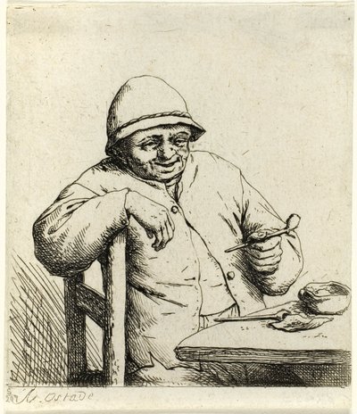 椅子の背もたれに寄りかかる喫煙者 作： Adriaen van Ostade