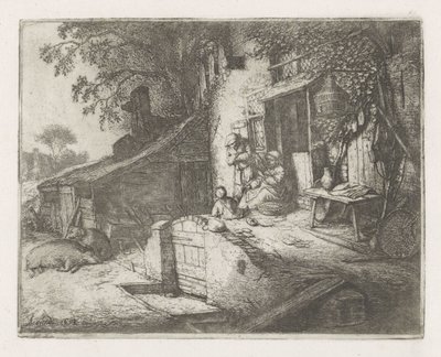 家の前で喉を鳴らす女性 作： Adriaen van Ostade