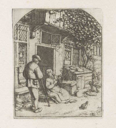 家の玄関先のスピナー 作： Adriaen van Ostade