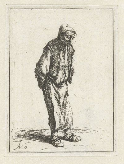 後ろ手に手を組んで立っている農夫 両手を後ろに組む物乞い 作： Adriaen van Ostade