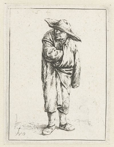 マントに手と腕を入れて立っている農夫 マントに身を包んだ物乞い 作： Adriaen van Ostade