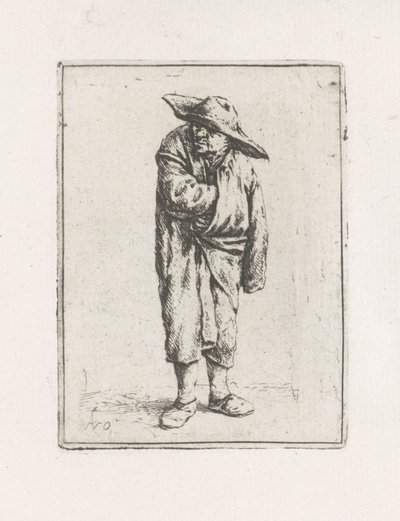 マントに手を入れて立っている農夫 作： Adriaen van Ostade