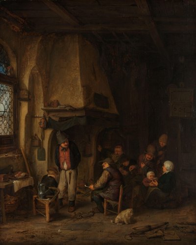 「The Skaters」: 室内の農民 「スケーターズ」として知られるインテリアの農民 作： Adriaen van Ostade