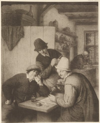 食卓につく3人の農民と1人の女 作： Adriaen van Ostade