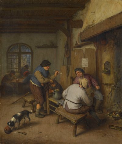 居酒屋の3人の百姓、火を囲む 作： Adriaen van Ostade