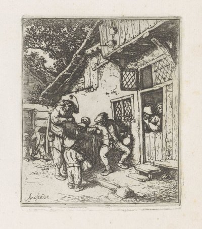 家の前の 2 人のミュージシャン 作： Adriaen van Ostade