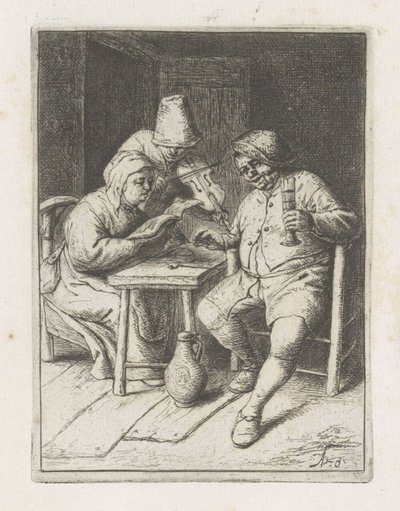 テーブルでカップルとヴァイオリン奏者 コンサート 作： Adriaen van Ostade