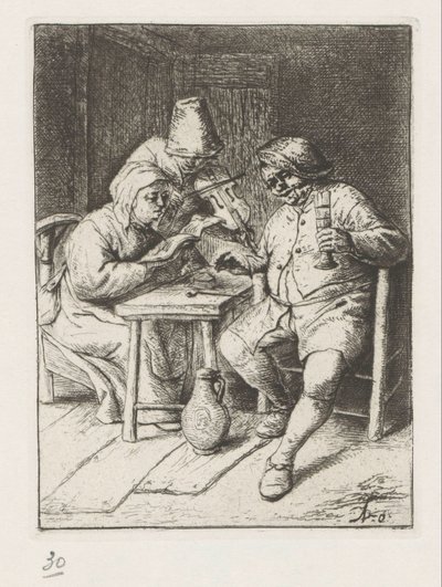ヴァイオリン奏者と歌う男女 作： Adriaen van Ostade