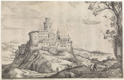 山の上に城のある風景 作： Adriaen van Stalbemt