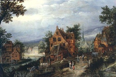 人物のいる村の風景 作： Adriaen van Stalbemt