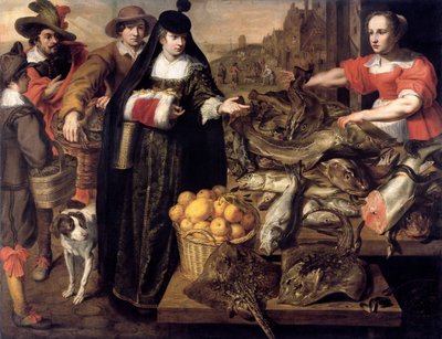 アントワープの魚市場の女性、1630～1640年。 作： Adriaen van Utrecht