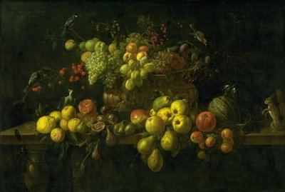 テーブルの上の果物のある静物 作： Adriaen van Utrecht