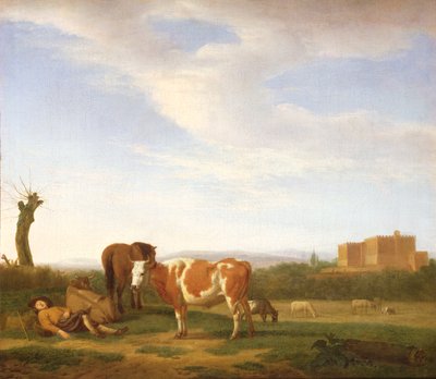 17世紀に眠る群れの牧歌的な風景 作： Adriaen van de Velde
