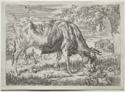 木のふもとにいる牛と 2 匹の羊 作： Adriaen van de Velde