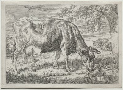 木のふもとの牛と二頭の羊、1670年。 作： Adriaen van de Velde