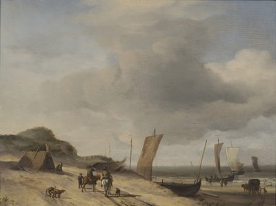 スヘフェニンゲンの砂丘（木に油彩） 作： Adriaen van de Velde