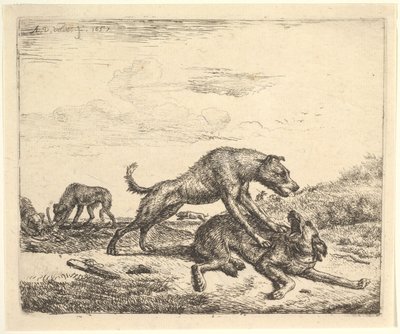 さまざまな動物の犬との戦い、1657年。 作： Adriaen van de Velde