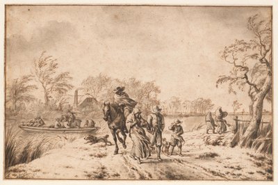 旅人と渡し船のいる秋の風景 作： Adriaen van de Velde