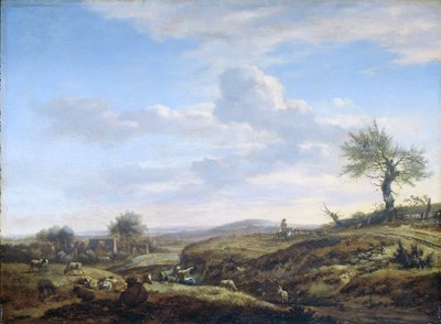 高い道路のある丘陵の風景 作： Adriaen van de Velde