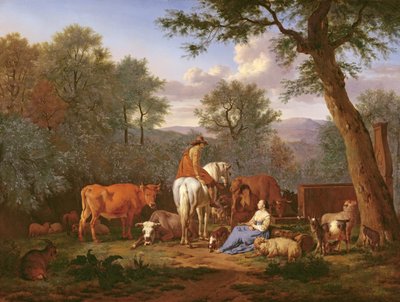 牛と人物のいる風景、1664年 作： Adriaen van de Velde