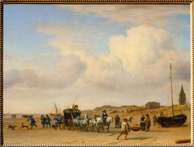 シェベニンゲンの海岸を歩くノーブルクルー。1660 ... 作： Adriaen van de Velde