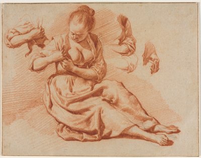 ノミを探している着席女性c。 1671年。 作： Adriaen van de Velde