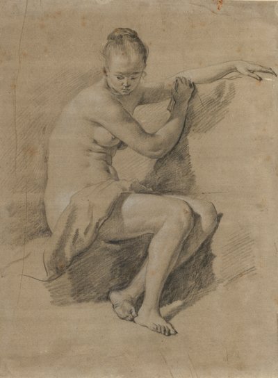 着席女性ヌード、1660〜70年頃（黒と白のチョーク画） 作： Adriaen van de Velde