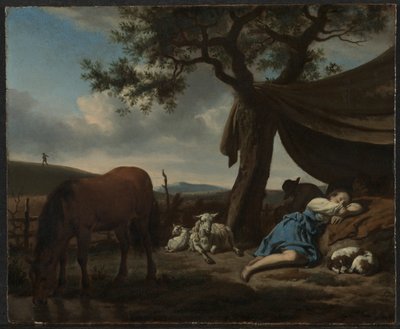 眠っている羊飼い、1663年。 作： Adriaen van de Velde