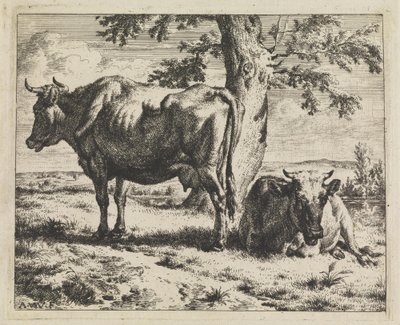 木の下の二頭の雌牛 作： Adriaen van de Velde