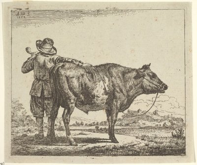 雄牛を連れた若い牧夫、「さまざまな動物」、1659 年。 作： Adriaen van de Velde