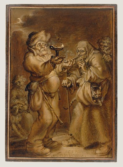 老女と男の道徳的シーン 作： Adriaen van de Venne